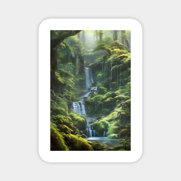 Waterfalls in a Greenish Forest Magnet by Trendy-Now