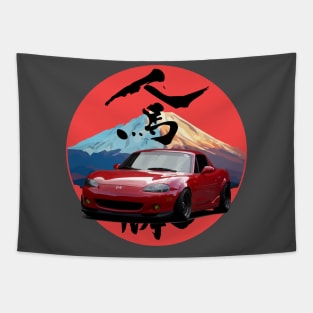 Red NB Mazda Miata/MX-5 - Mount Fuji Jinba Ittai Roadster Life Tapestry