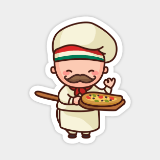 Cute Italian Pizza Chef Cartoon Character Magnet