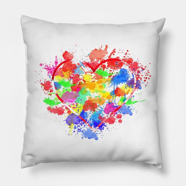 Water colour splash heart Pillow by LiliMagic