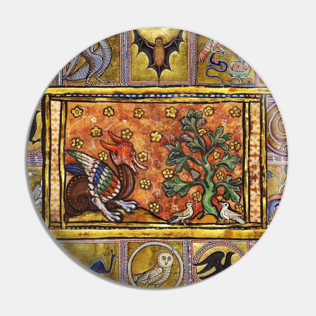 MEDIEVAL BESTIARY,RED DRAGON ,TREE OF LIFE AND BIRDS ,FANTASTIC ANIMALS IN GOLD RED BLUE COLORS Pin by BulganLumini