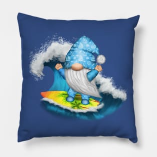 Gnome Surfer Dude with Surfboard and Wave Pillow