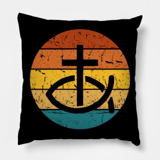 Cross And Fish Sunset Christian Logo Pillow