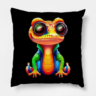 Gamer's Perfect Illustration - Cute Colorful Gekko Pillow