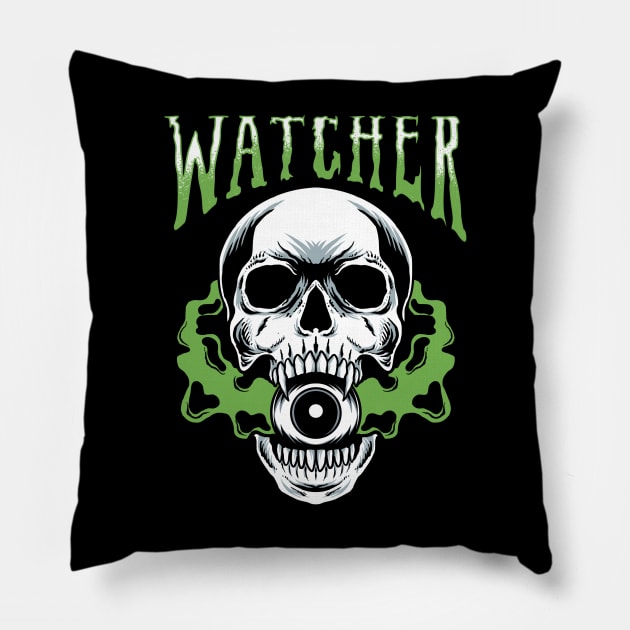 WATCHER Skull heavy metal Pillow by OXVIANART