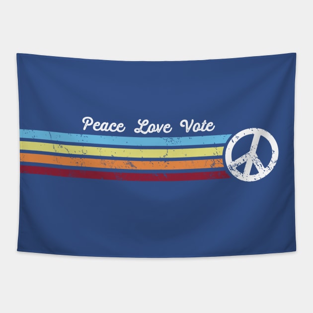 Retro Stripes Peace Love Vote Tapestry by Jitterfly