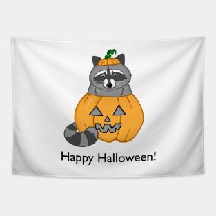 Halloween Pumpkin Raccoon Tapestry