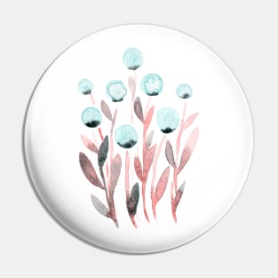 Simple watercolor flowers - pastel blue and living coral Pin