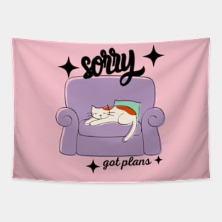 Sorry Got Plans Retro Graphic T-Shirt, Vintage Unisex Adult T Shirt, Vintage Kitten T Shirt, Nostalgia Cat T Shirt, Funny Shirt, Retro Gifts Tapestry