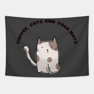 Coffee cats and yoga mats funny yoga and cat drawing Tapestry