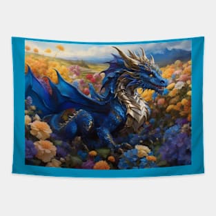 Beautiful blue and gold fantasy dragon Tapestry