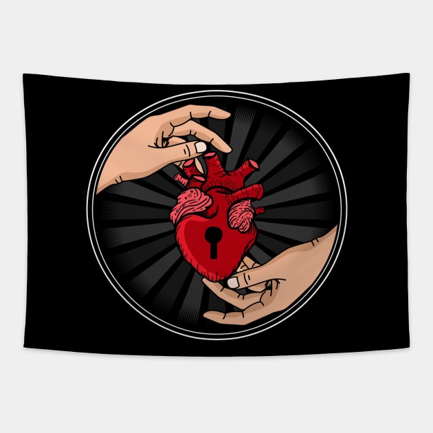 hands with heart locked Tapestry by Mako Design 