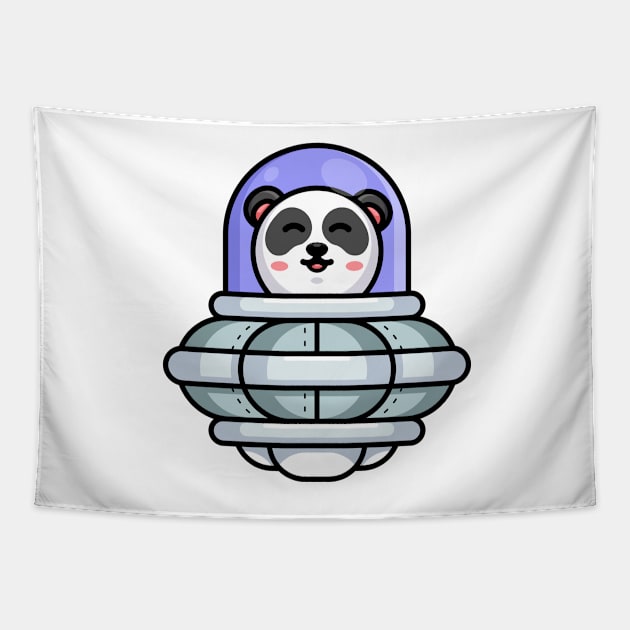 Cute panda driving spaceship ufo cartoon Tapestry by Wawadzgnstuff