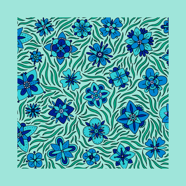 Turquoise and Blue Flowers by HLeslie Design