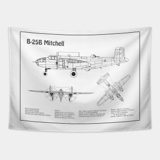 B-25B Mitchell Doolittle - Airplane Blueprint - BD Tapestry