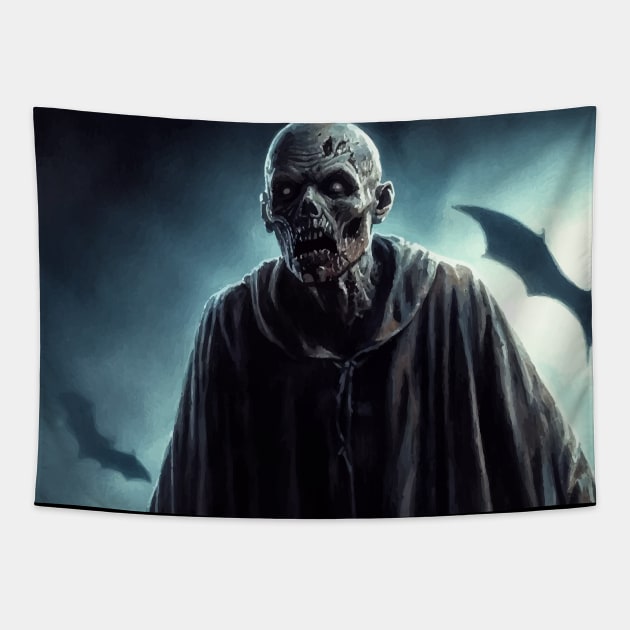 Zombie with Hollow Eyes on Halloween Night Tapestry by AT Digital
