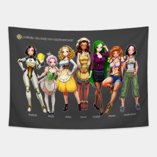 Garlicoin Mascot Girls - Garlicoin, Garlic, Butter, Bread, Parsley, Cheese, and Garlic Bread Tapestry