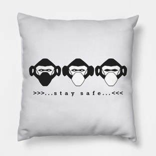 Three wise monkeys in safe masks Pillow