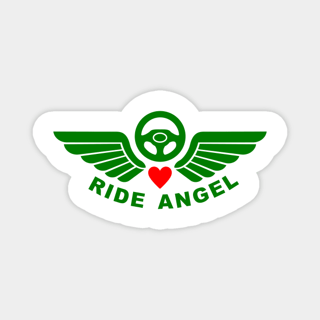 Ride Angel, graphic t-shirt with steering wheel and angel wings for volunteers drivers for helping people in need. Magnet by Cat In Orbit ®