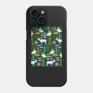 A garden with bunnies and deer Phone Case