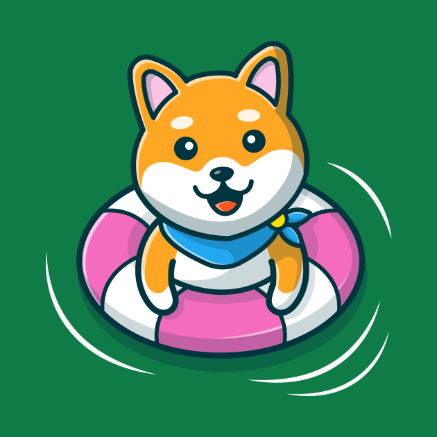 Cute Shiba Inu Dog Floating With Swimming Tires by Catalyst Labs