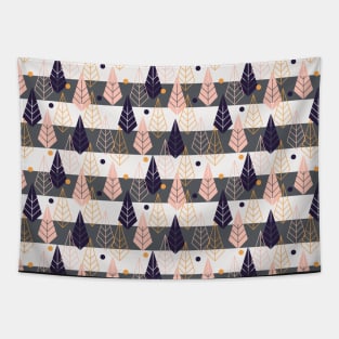 Geometric forest striped pattern in navy blue, pink and gold Tapestry