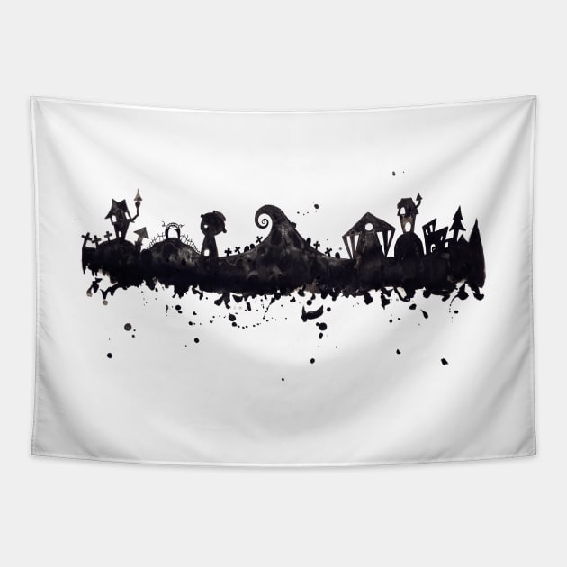 Nightmare Before Christmas Skyline Tapestry by CoconuTacha