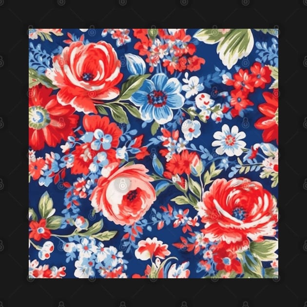 Red White and Blue Patriotic Shabby Floral by VintageFlorals