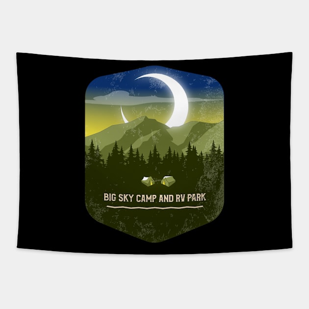 Big Sky Camp and RV Park Campground Campground Camping Hiking and Backpacking through National Parks, Lakes, Campfires and Outdoors of California Tapestry by AbsurdStore