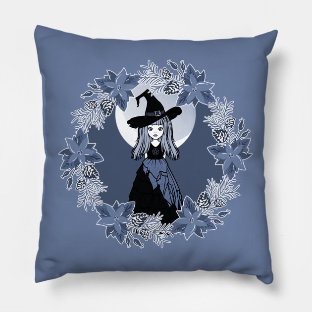 Blue Winter Solstice Yule Cheeky Witch® Pillow by Cheeky Witch