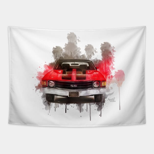 Chevy Chevelle SS Color Bomb Tapestry by AaaahEeeekStudio