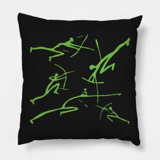 Green Bowmen Minimalist Paleolithic Cave Art Bow Fight Pillow