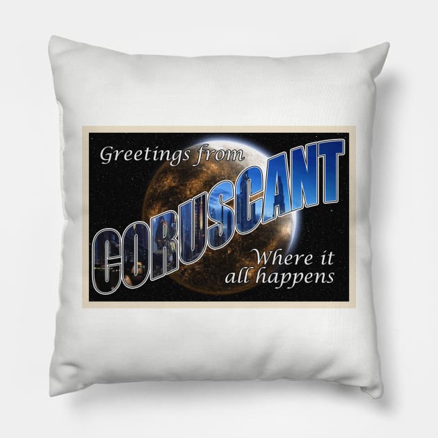 Coruscant Travel Postcard Pillow by CJROBBINS