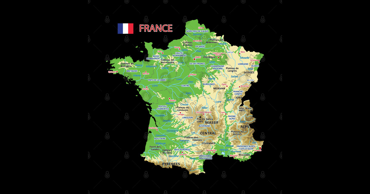 Geographic Map Of France Map Of France Sticker TeePublic 44578758 0