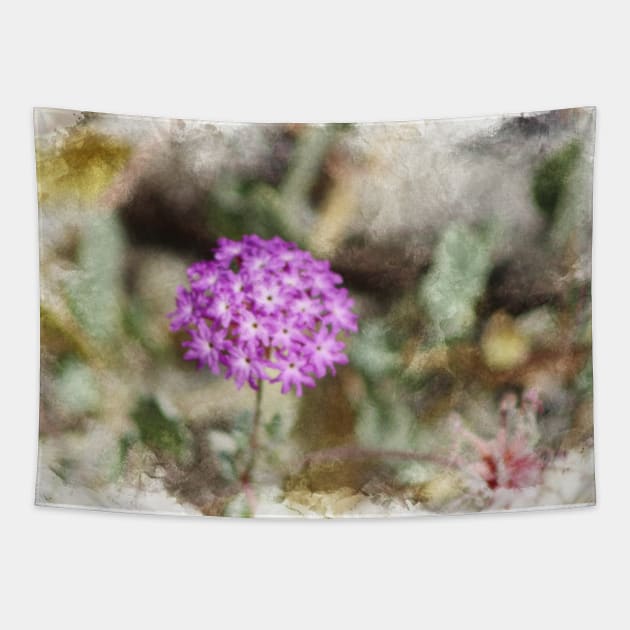 Closeup of Purple Verbena  Digital Watercolor Coachella Valley Wildlife Preserve Tapestry by ButterflyInTheAttic