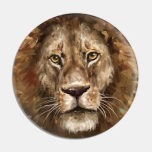 Closeup Portrait Painting of a Majestic Lion Staring at You Pin