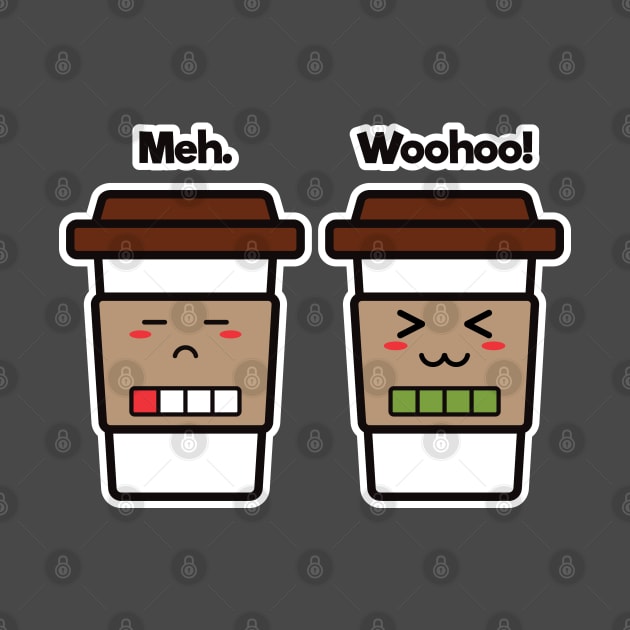 Meh. Woohoo! | Coffee Cup Friends | Charging | Low High Battery | Cute Kawaii | Dark Gray by Wintre2