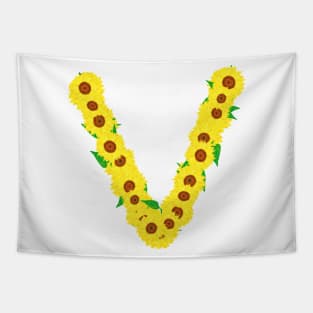 Sunflowers Initial Letter V (White Background) Tapestry