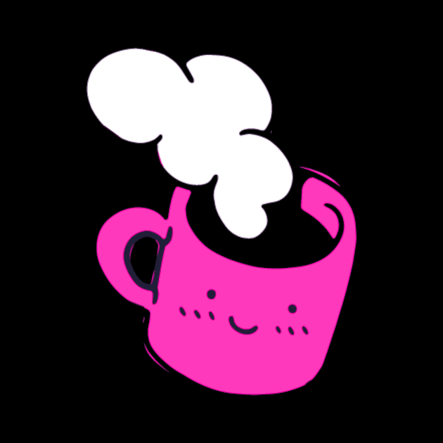 Cute Kawaii Coffee Cup With Steam In Pink by hypedesigns19