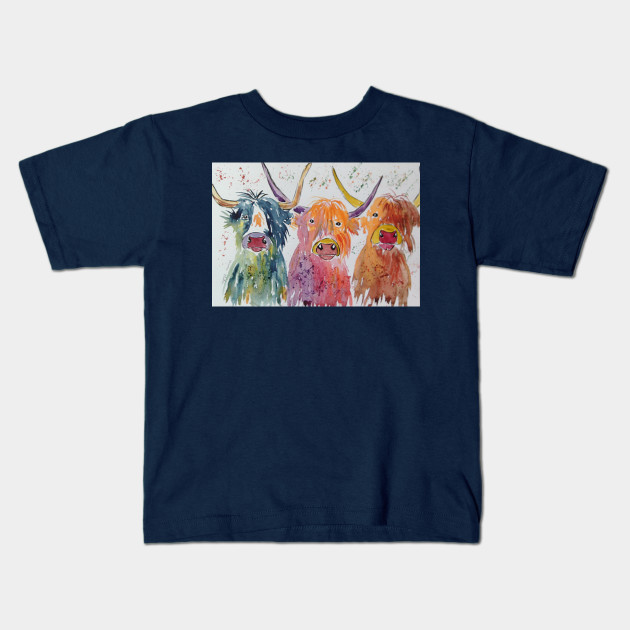 Three Funny Colourful Highland Cows Cows Kids T Shirt Teepublic