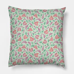 Bright orchid and calla on light green background Pillow