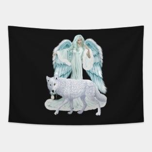 Fantasy Art Winter Angel And Wolf Tapestry