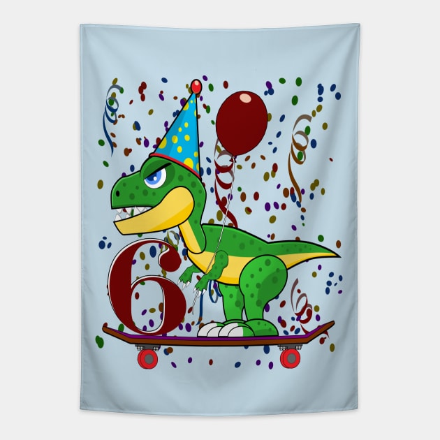 Kids Six 6 Years Old Dinosaur Birthday Tapestry by Mindseye222