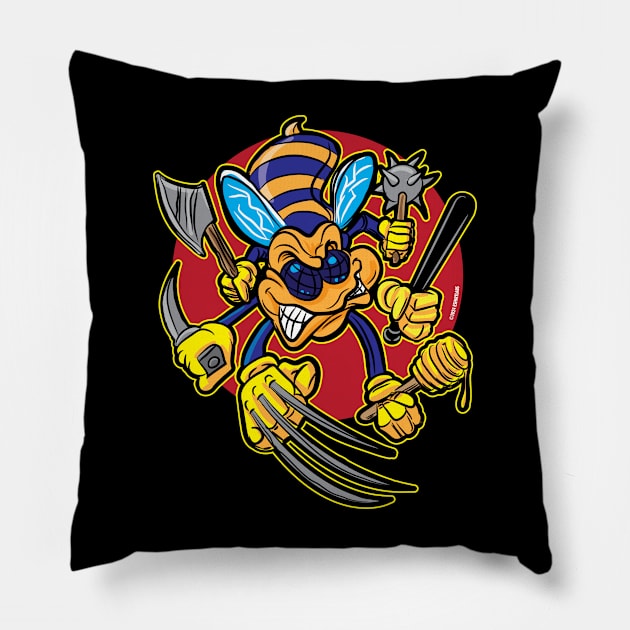 Cartoon Killer Bee with weapons Pillow by eShirtLabs