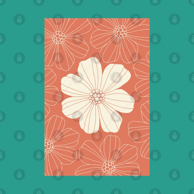 Marsh Mallow Doodle Flower Cream and Terra Cotta by tramasdesign