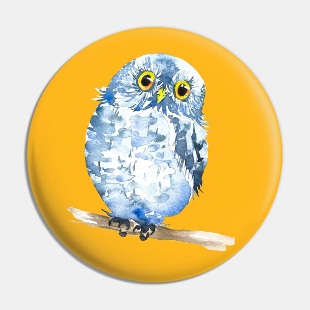 Watercolor Blue Owl Pin by MagdalenaIllustration