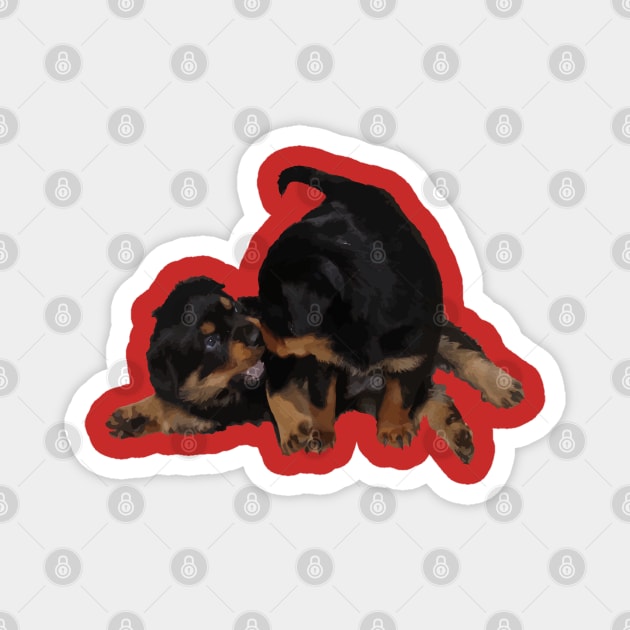 Rottweiler Puppies Playing Vector Isolated Magnet by taiche