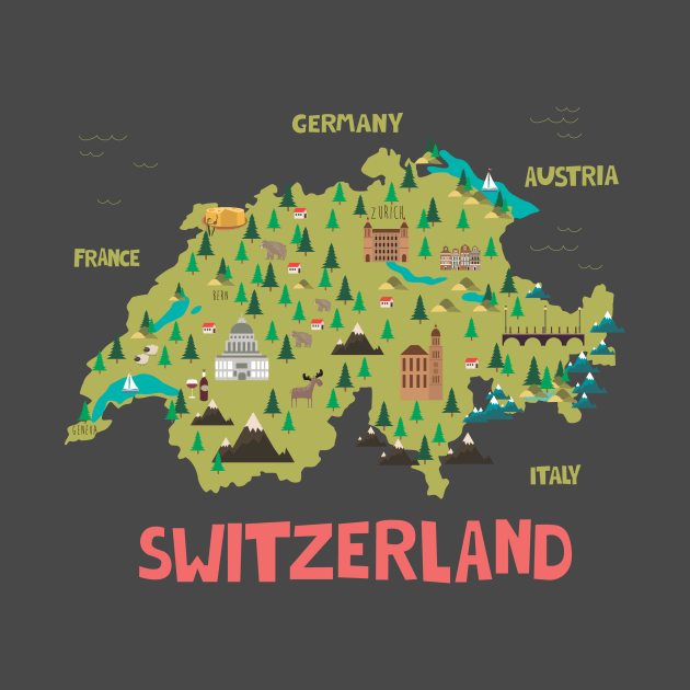 Switzerland Ilustrated Map by JunkyDotCom