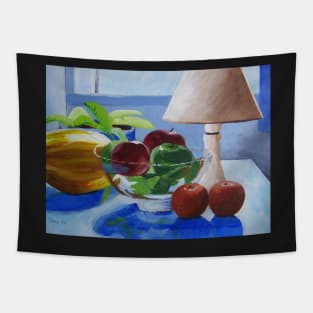 Still life with fruit, lamp and plant Tapestry