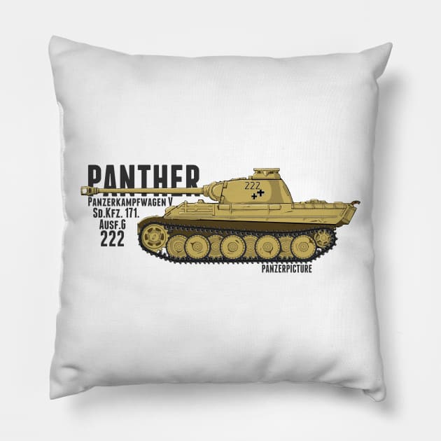 Panther Ausf.G 222 T-Shirt Pillow by Panzerpicture